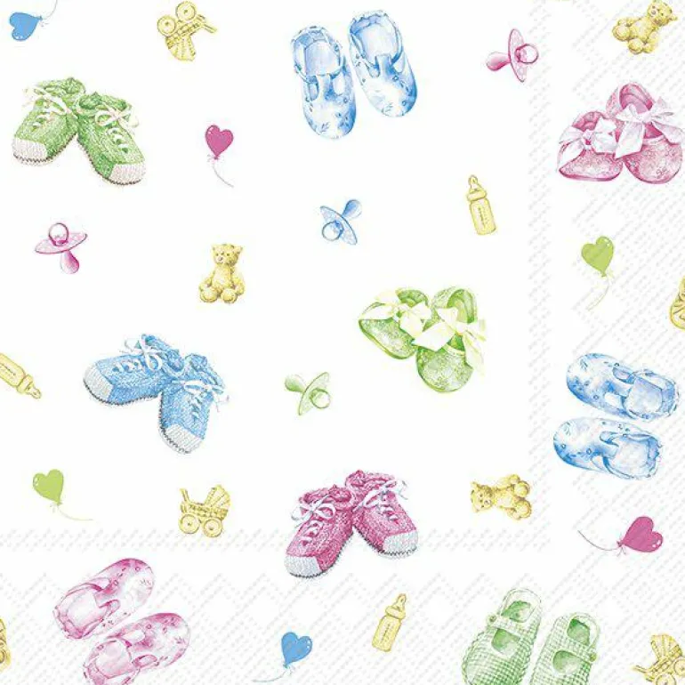 BABY SHOES ALLOVER Green Cocktail-Servietten C1047