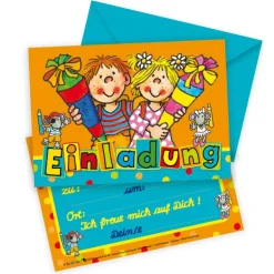 Einladungskarten Schulanfang 8 Karten mit Umschlag