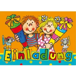 Einladungskarten Schulanfang 8 Karten mit Umschlag