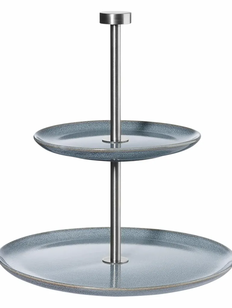 Etagere flach, 2 stufig, denim D. 15 cm, H.22 cm