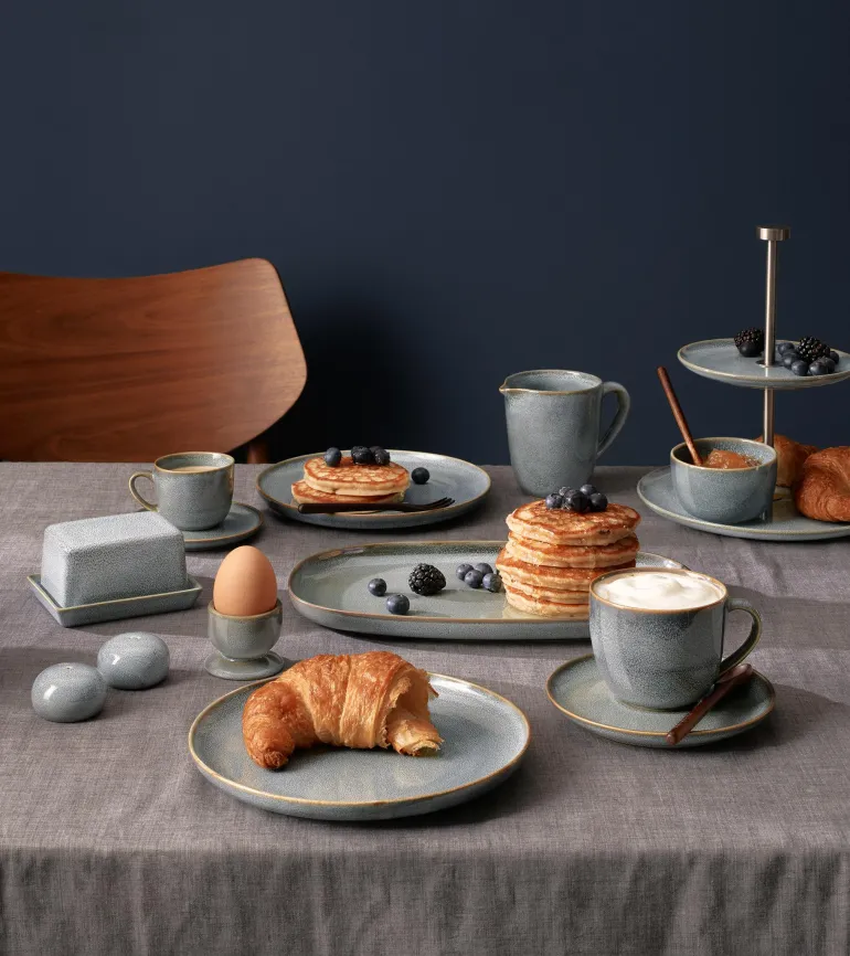 Etagere flach, 2 stufig, denim D. 15 cm, H.22 cm