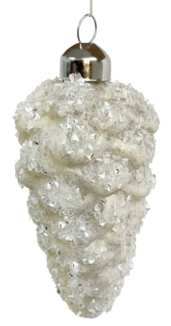 Glas Kiefernzapfen Zuckerweiß mit Glitter 14cm