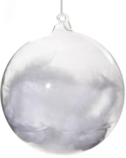 Glaskugel klar mit Federn 12cm