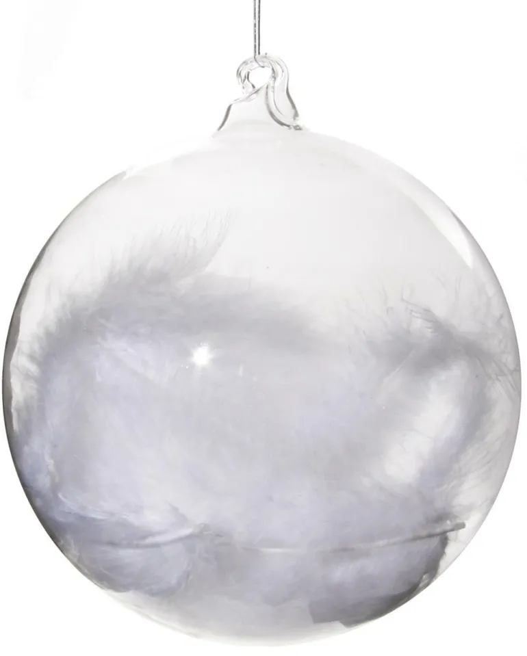 Glaskugel klar mit Federn 12cm