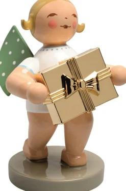 Gratulant, Engel mit Geschenk, vergoldet, Goldedit