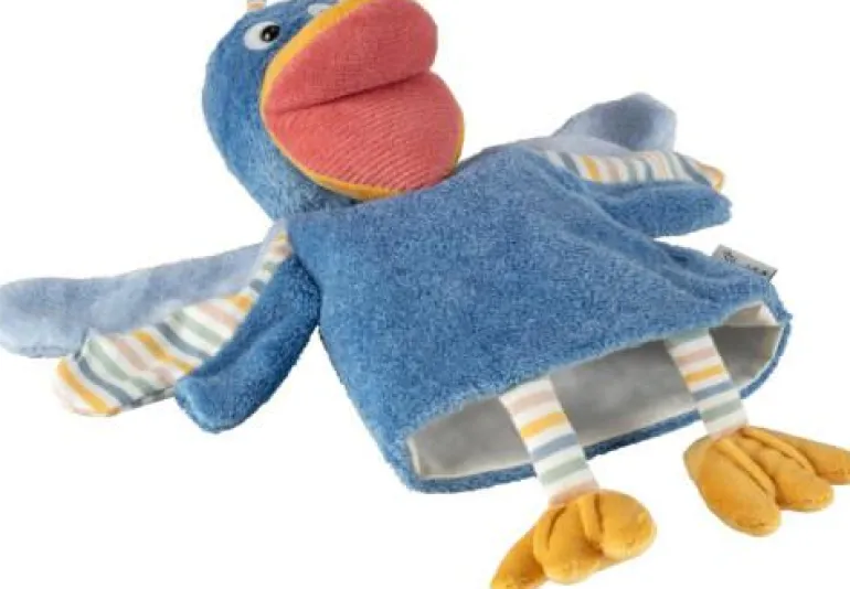 Handpuppe Vogel jeans