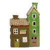 Haus für Teelicht Keramik grün 15x10x7