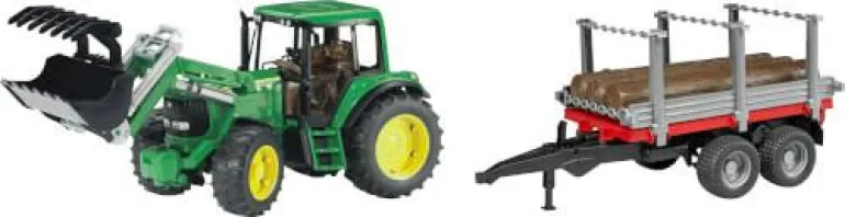 J.D. 6920 Traktor mit Frontl. + Holztransportanhän