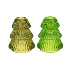 Kerzenhalter Tanne grün 2fach sortiert Glas 6,5x8c