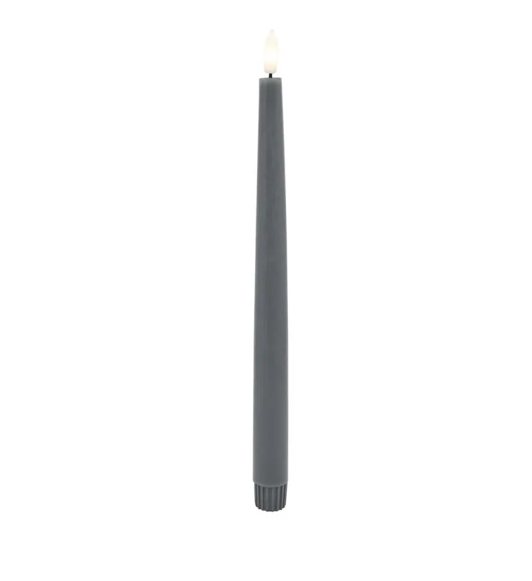 LED 2er Dinnerkerze Basic Echtwachs grey smooth 2,