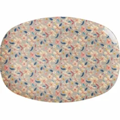 Melamine Rectangular Plate with Small Sandy Flower