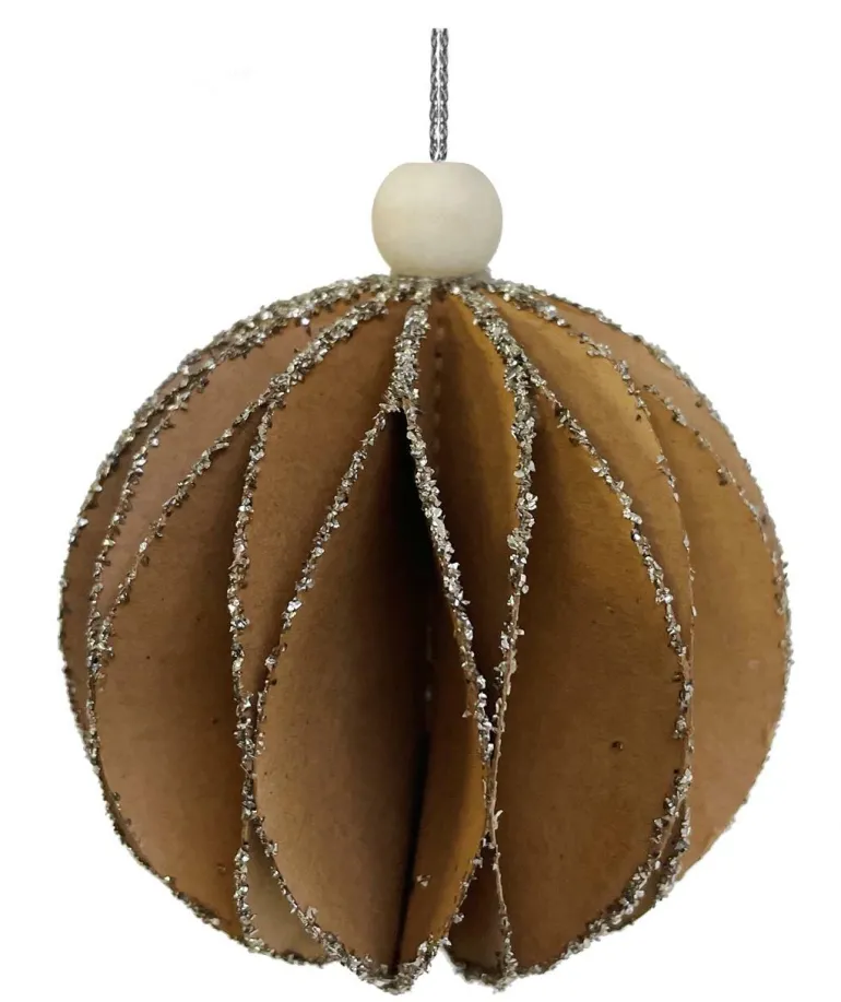 Papierkugel braun mit silber Glas Glitter 8cm