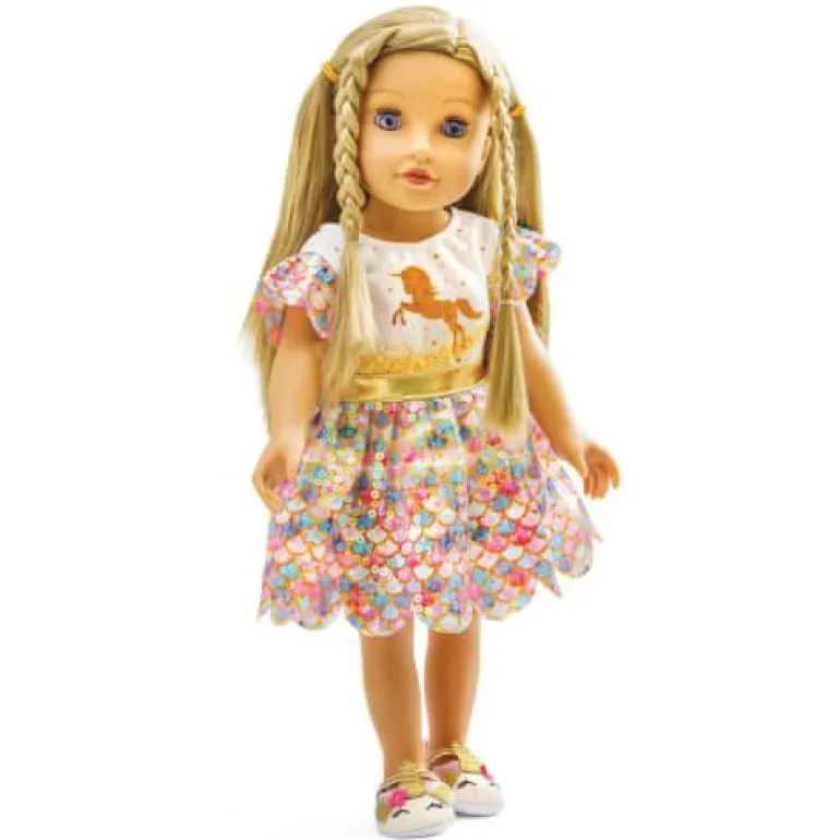 Puppen-Glitzerkleid ''Einhorn Goldy'', Gr. 28-35 c