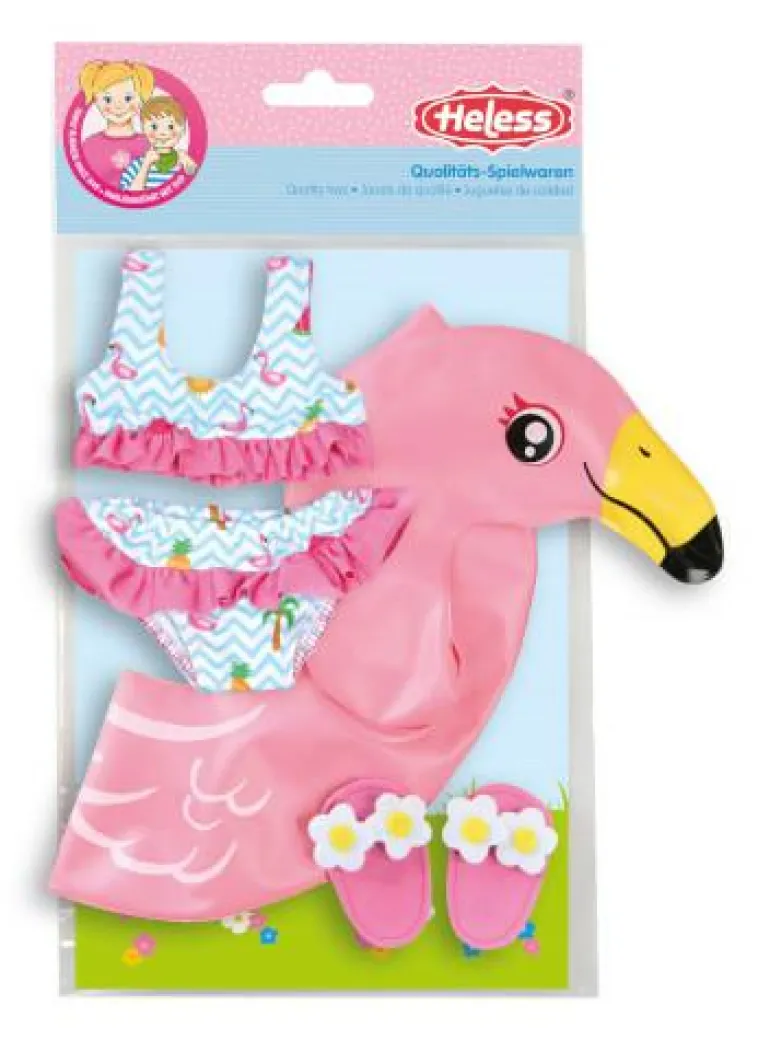 Puppen-Schwimmset Flamingo Ella, Schwimmring + Bad
