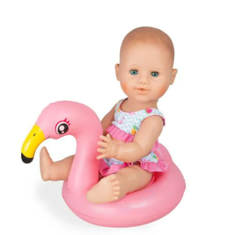Puppen-Schwimmset Flamingo Ella, Schwimmring + Bad