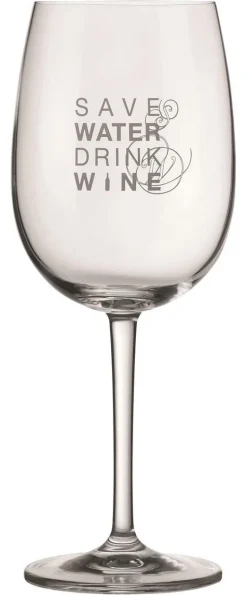 Rotweinglas „Save water drink wine"