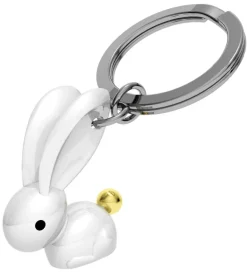 Schlüsselanhänger Bunny, weiß mit goldenem Schwanz