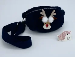 Seitentasche Plüsch blau Rentier/Einhorn