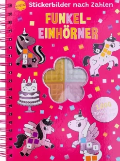 Stickerbilder nach Zahlen. Funkel-Einhörner