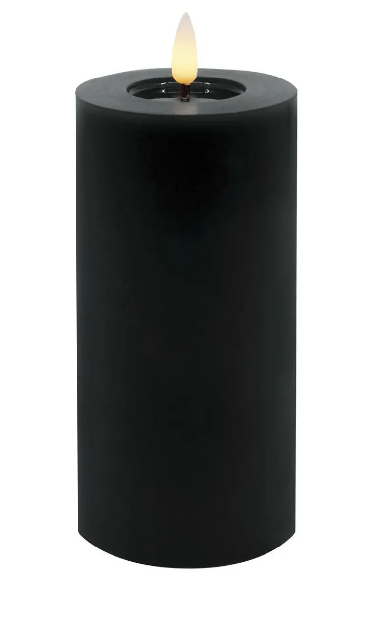 Stumpenkerze LED Echtwachs winter black smooth,7,5