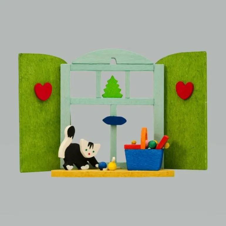 Weihnachtsfenster mit Katze